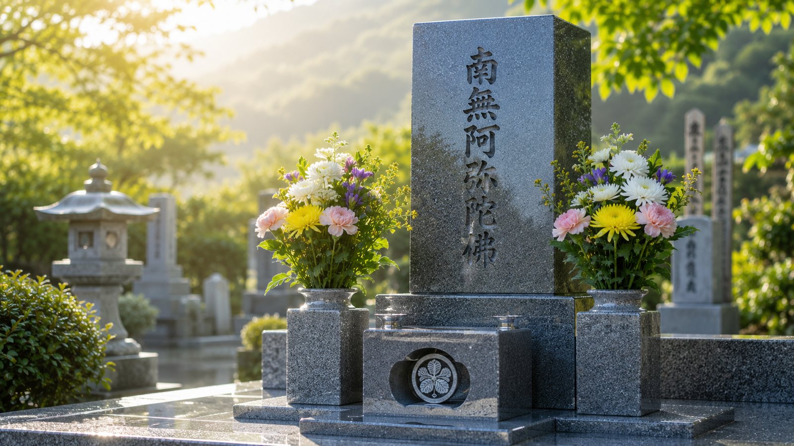 清掃と供花を終えた、美しく手入れされたお墓